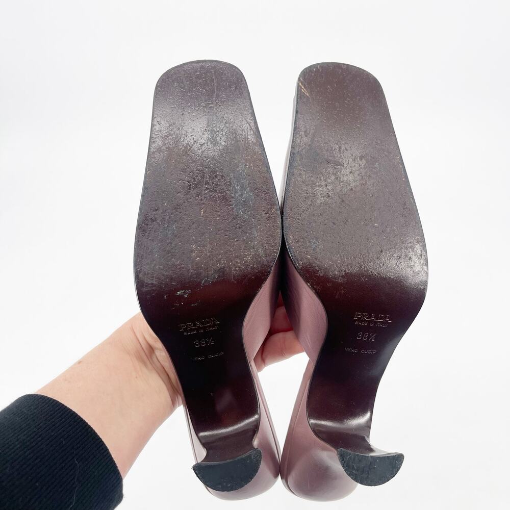 Prada Vintage Mauve Purple Two Tone Rose Square Toe Mule Block Heels IT 38.5 - Picture 10 of 11